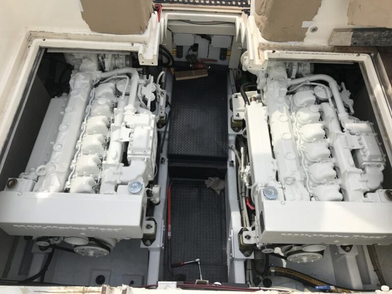 Twin MAN marine engines installed in an engine room