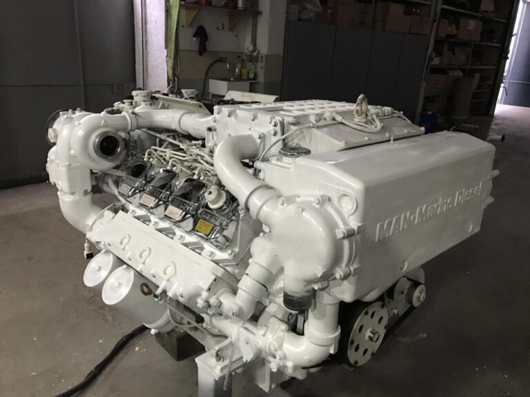 Assembled MAN marine engine in the workshop