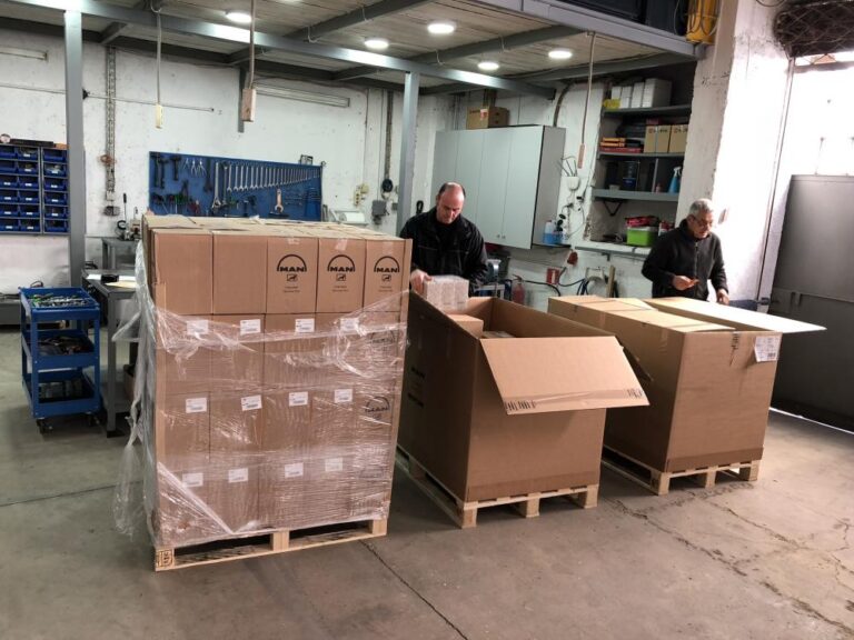 Packaged MAN parts delivered to the workshop