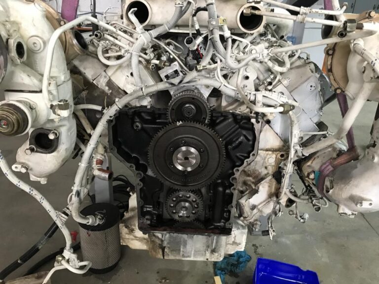 MAN engine front gear train during overhaul